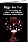 Aunt and Uncle Funny New Year Custom with Wine Blessings and Grateful card