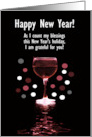 New Years Wine Custom Text Funny Grateful for You card