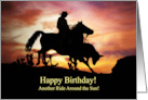 Cowboy Western Happy Birthday with Horse and Steer in Southwestern Sun card