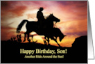 Son Birthday Cowboy Roping a Run Away Steer on Horseback card