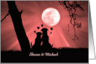 Love Romance Cute Dogs in Moon Light and Hearts Custom Name card