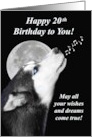 Happy 20th Birthday with Husky and Moon May all Your Dreams Come True card