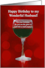 Husband Wine Themed Happy Birthday Glass of Red wine card