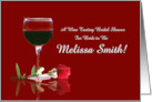 Bridal Shower Winery Themed Custom Text with Red Rose and Wine card