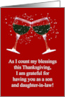 Thanksgiving Day for Son and Wife Daughter in Law Wine Humor card