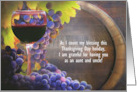 Aunt and Uncle Happy Thanksgiving Custom Text Wine and Barrel card