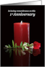 First Anniversary of Death with Remembrance Candle and Rose card