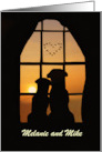 Anniversary Wedding Customize Names Cute Dogs in Love In Window card