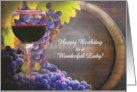 Birthday for Her Happy Birthday Lady with Wine and Grapes Custom card