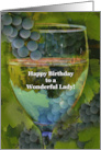 Birthday Wine for Her Pretty White Wine and Glass Grapes Lady card