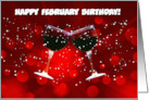 February Happy Birthday Wine Humor Toasting Glasses Custom Text card