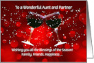 Aunt and Partner Funny Happy Holidays Christmas With Wine Custom card