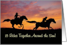 15th Anniversary with Cute Country Western Couple Horseback Custom card