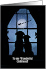 Girlfriend Happy Holiday Christmas Cute Couple in Window Dogs Custom card
