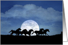 Moon and Running Horses Fantasy Birthday card