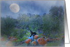 Kitty in the Pumpkin Patch with Witch Hat Halloween Greeting card