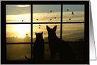 Cute Cat & Dog Watching Sunset Through Window Missing You card