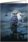 Funny Happy Halloween Scary Owl and Full Moon card