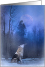 Happy Holidays Wolf and Moon in Snow card