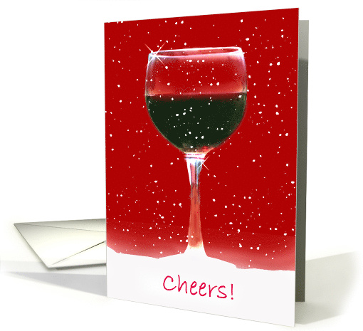 Glass of Red Wine in Snow Happy New Year Cheers! card (1184170)