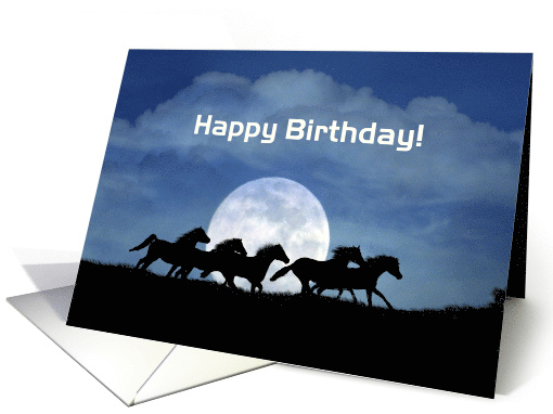 Horses and Full Moon Custom Happy Birthday card (1232444)