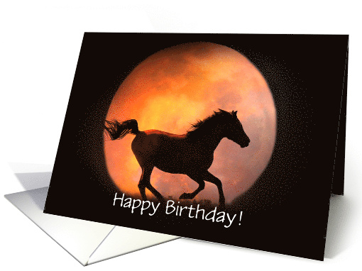 Horse Happy Birthday with Full Moon Galloping Customizable Cover card