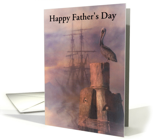 Happy Father's Day Nautical Ship and Pelican Customizable card