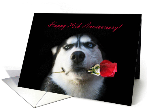 Happy 26th Anniversary Red Rose and Husky card (1264172)