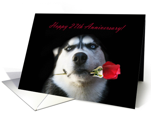 Happy 27th Anniversary Red Rose and Husky card (1264174)