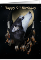 51st Birthday Dream-catcher and full moon with Siberian Husky card