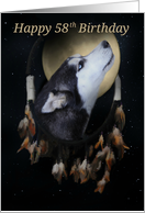 58th Birthday Dream-catcher and full moon with Siberian Husky card