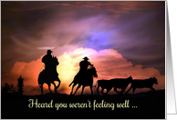 Country Western Cowboys in Southwestern Sunset Roping Cattle Get Well card