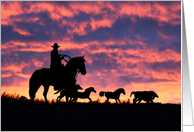 Country Western Cowboy and Wild Horses Feel Better Get Well card