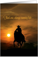 cowboy and sunset happy birthday belated birthday card