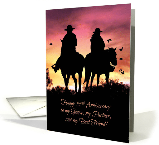14th Wedding Anniversary for Best Friend Couple Riding Horses card