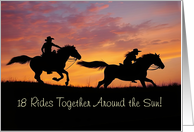18th Anniversary Cute and Fun Riding Horses in the Sunset Custom card