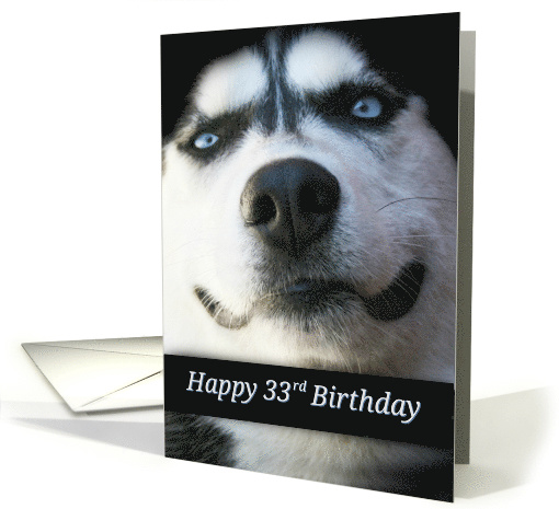 Cute 33rd Birthday, Fun Smiling Husky Dog, Sweet Happy 33rd Bday card