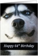 Beautiful and Fun Happy 64th Birthday, Smile, Cute Husky Dog card
