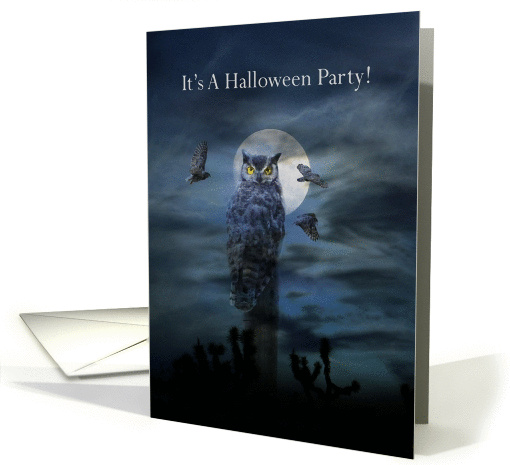 Halloween Party Invitation Owls and Full Moon card (1287824)