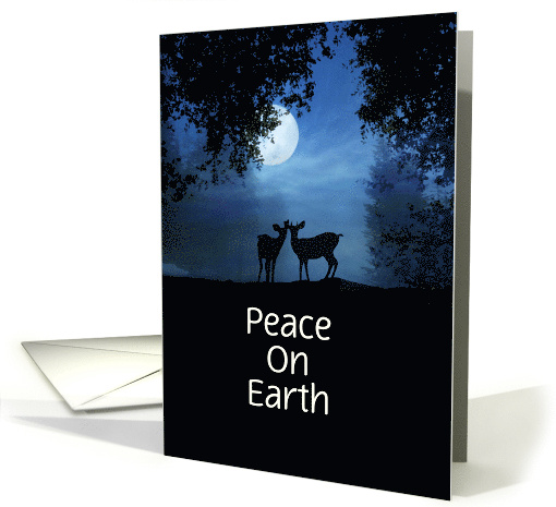 2 Deer Moonlight Peace on Earth Customizable Holiday Season card