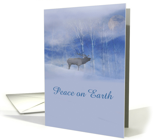 Peace on Earth Elk and Moon In Snow Xmas Holiday Card Customize card