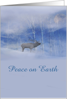 Peace on Earth Elk and Moon In Snow Xmas Holiday Card Customize card