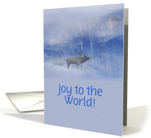 Joy to the World Elk and Moon In Snow Xmas Holiday Card Customize card