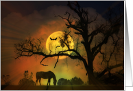 Horse With Moon Happy Halloween Card