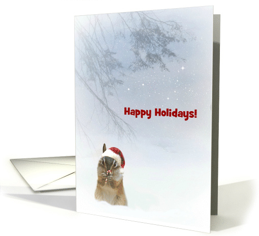 Chipmunk in the snow Santa Hat Happy Holidays Customize card (1311070)