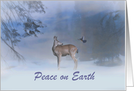 Beautiful Wildlife Deer and Blue Jay Bird Peace on Earth Customize card