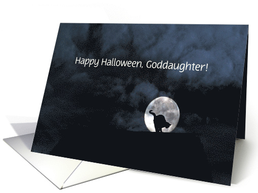 Happy Halloween Black Cat and Full Moon Goddaughter Customize card