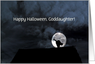 Happy Halloween Black Cat and Full Moon Goddaughter Customize card