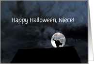Happy Halloween Black Cat and Full Moon Niece Customize card