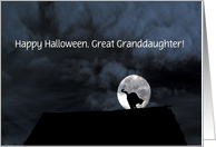 Happy Halloween Black Cat and Full Moon great granddaughter Customize card